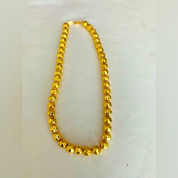 Shiny gold plated real silver necklace large size hand hammered silver balls - Picture 2 of 6